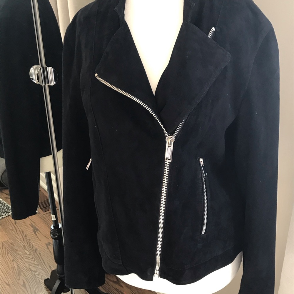 💯Real Suede Massimo Dutti Navy Moto Jacket - Picture 4 of 12